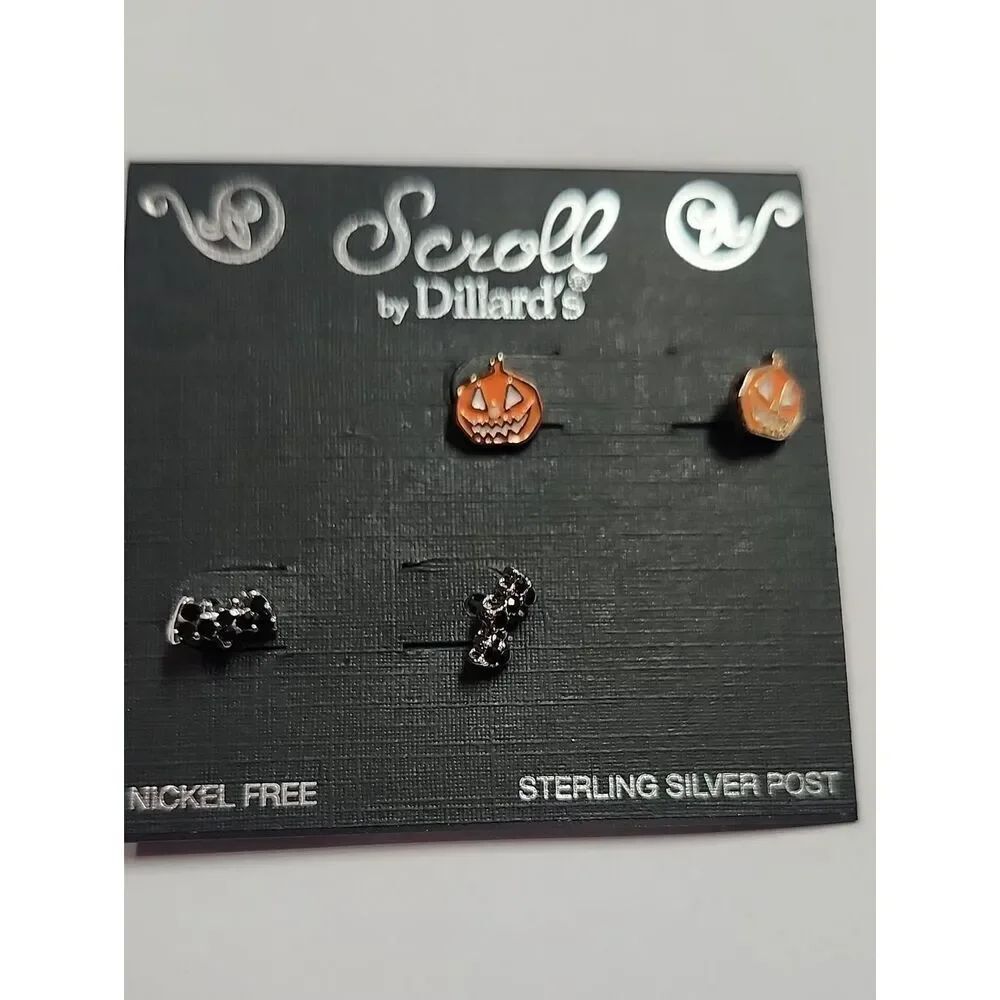 Scroll by Dillard's Halloween Pumpkin & Silver Black Bat Stud Earrings Set